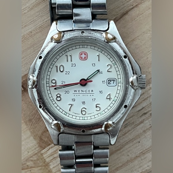 Wenger Ladies Watch Vintage Stainless Bracelet White Dial Date Window - Picture 1 of 16